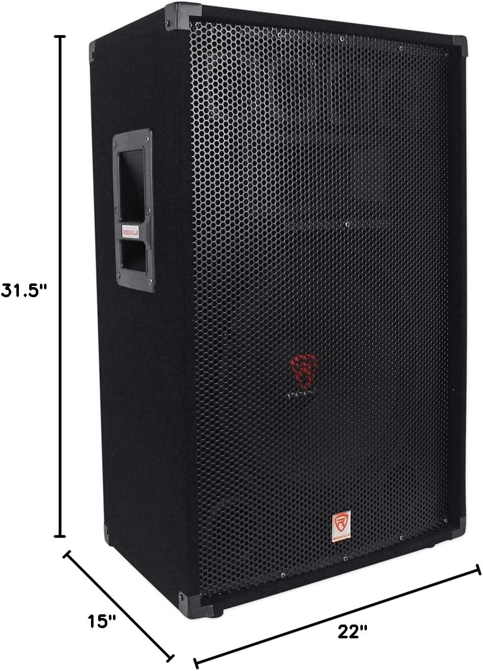 Rockville RSG15.4 15' 1500W 3-Way 4-Ohm Passive PA Speaker, High-Power Drivers, Durable Build, Wide Frequency Range, for DJs and Live Events