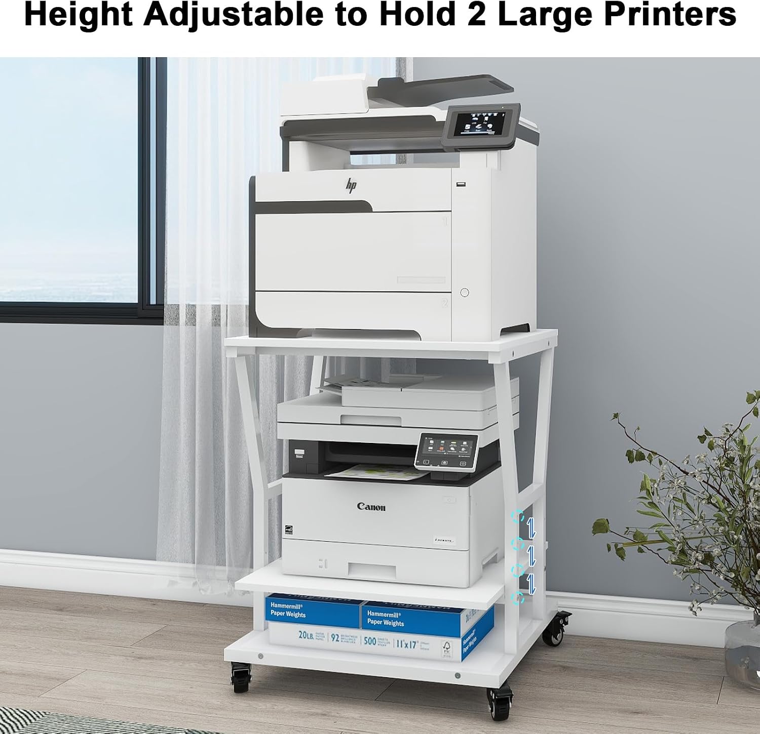 Natwind 3-Tier Large Printer Stand,23.6'x23.6'x29.5' Heavy-Duty Printer Table Cart with Paper Storage Shelf & Wheels,Ideal for Home Office Laser Printers, Copiers (White)