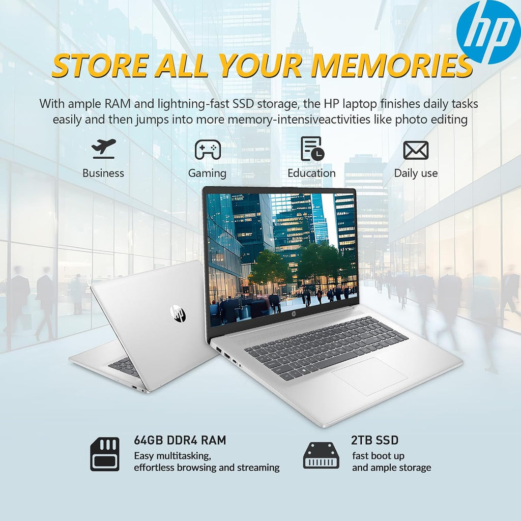HP 17.3' Touchscreen Laptop PC Computer, 17 Inch HD+ Touch Screen Business Laptop Notebook, Windows 11 Pro, AMD Ryzen 5, 64GB RAM 2TB SSD, 10-Key Number Pad