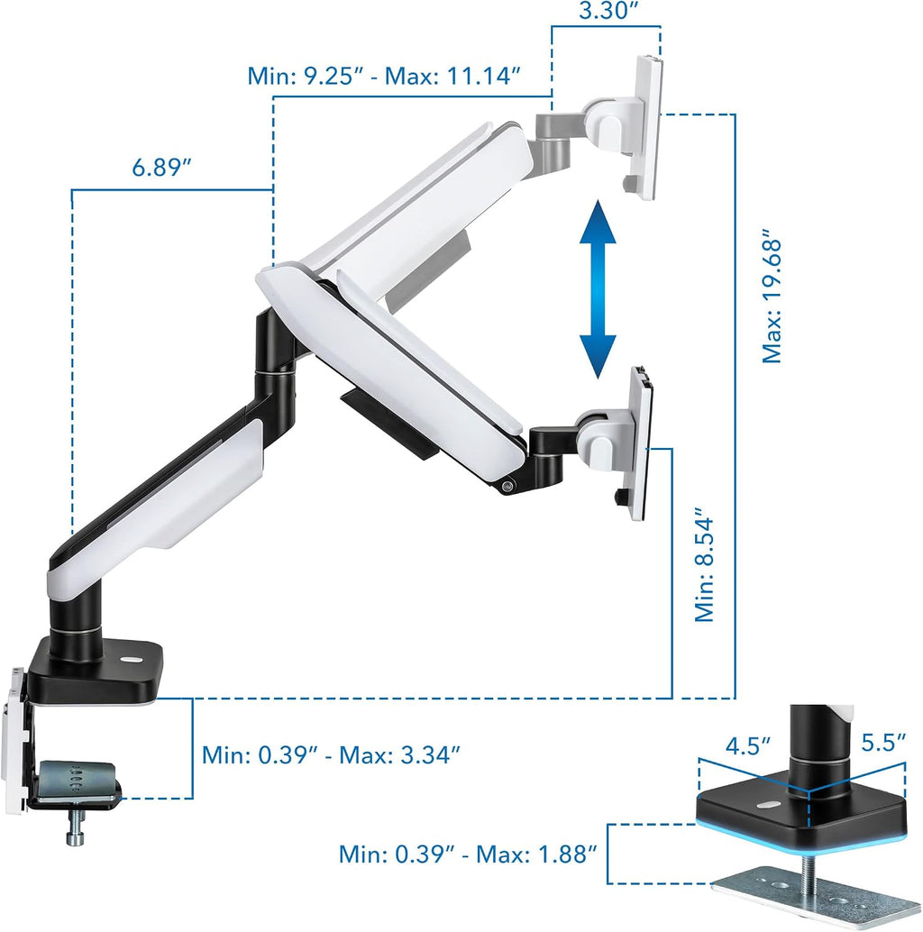 Mount-It! Heavy-Duty Ultrawide Monitor Arm up to 49', 44 lb Capacity, Desk Mount for Curved & Widescreen Monitors, Compatible with Samsung Odyssey G9, Gas Spring, RGB Lighting, VESA 75x75 & 100x100