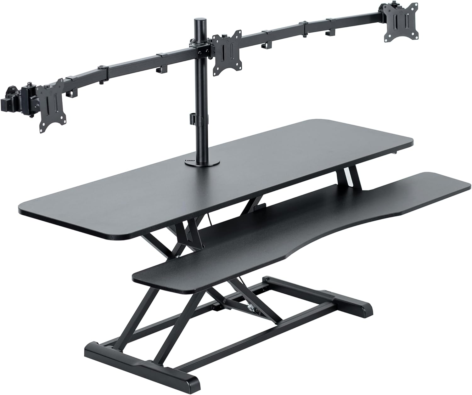 VIVO Height Adjustable 48 inch Standing Desk Converter with Triple 21.5 to 27 inch Monitor Mount, Extra Large Desk Riser, Black, DESK-KIT-48KB3C