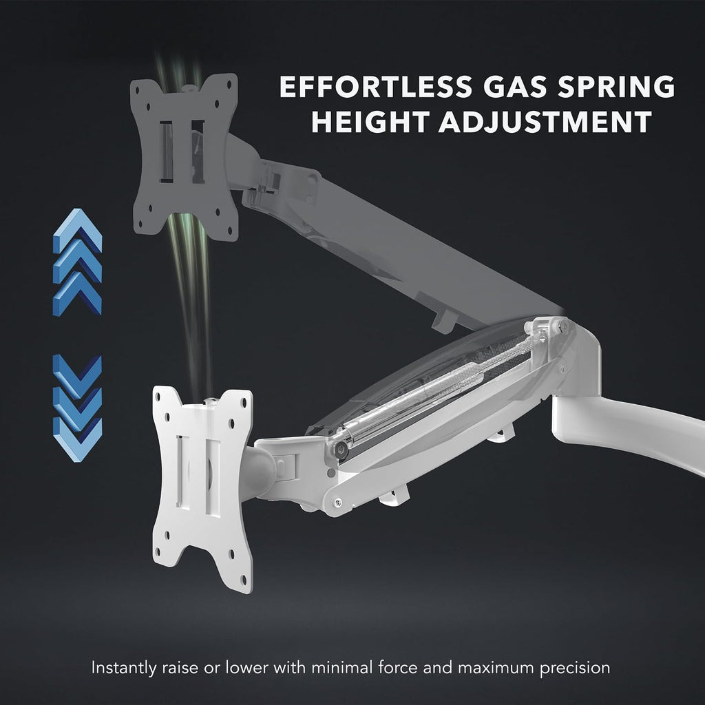 Mount-It! Triple Monitor Mount, 3 Monitor Desk Mount, Gas Spring Arms, Fits 13–27' Screens, VESA 75 & 100, Clamp or Grommet, USB-A & USB-C, White