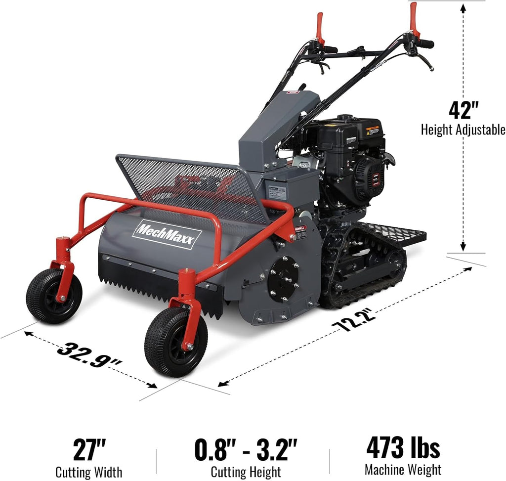 MechMaxx 27' Walk Behind Flail Mower, 10HP 302cc, Self-Propelled, Tracked, Electric Start, SFM27T