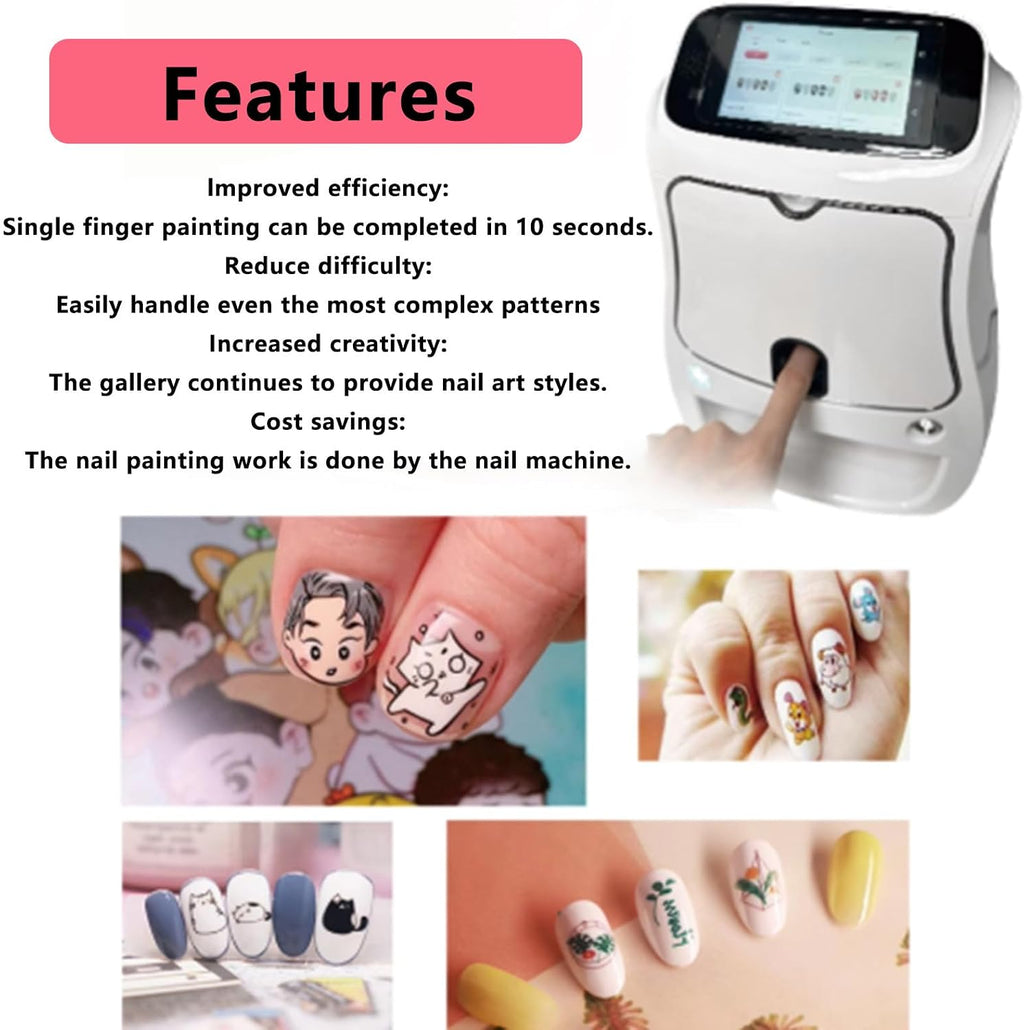 3D Smart Automatic Nail Printer Machine, Commercial Nail printerSupport WiFi/DIY, 10 Seconds Painting, for Kid/Nail Studio/Manicurist/Nail Lovers