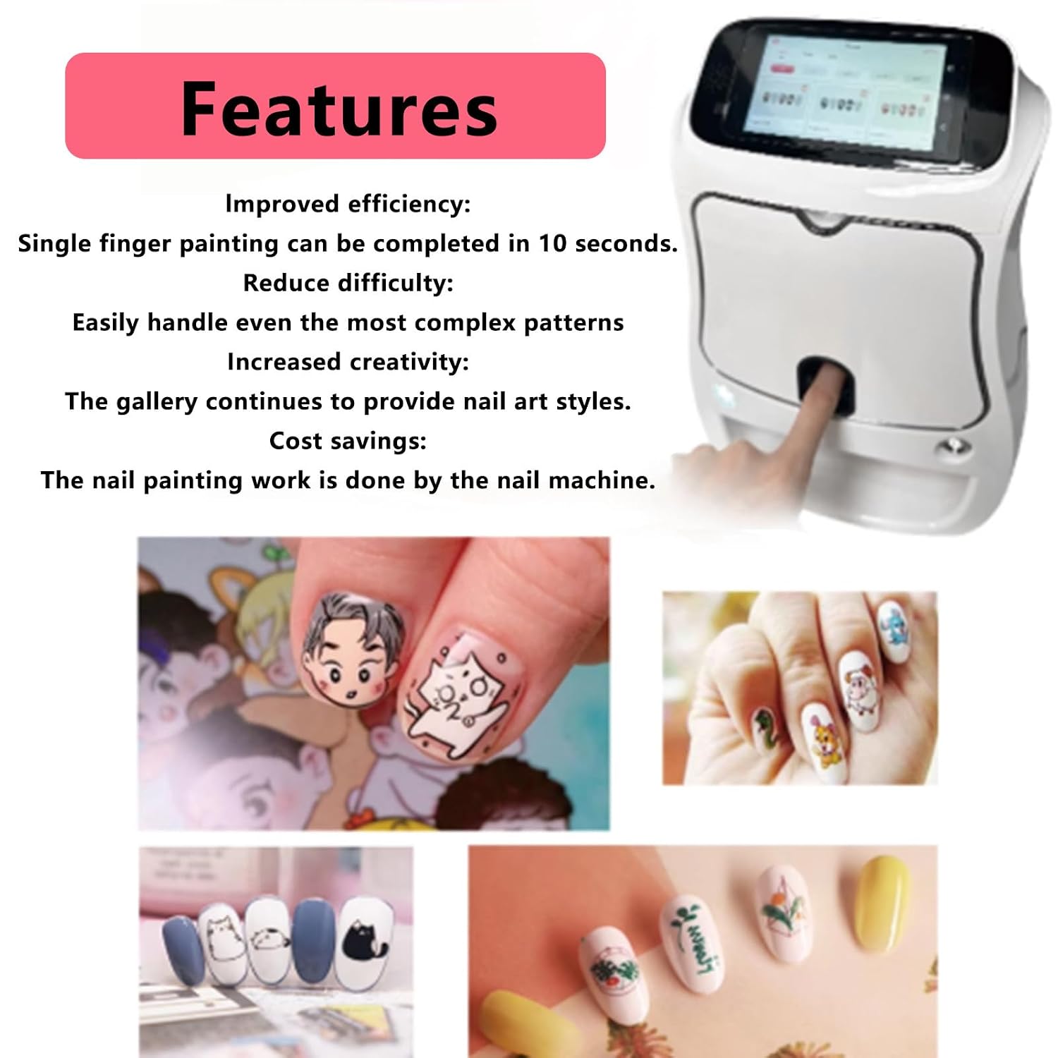 Digital Mobile Nail Art Printer, 3D Nail Printer Nail Art Printer Digital Intelligent Nail Art Printer for Kids/Nail Salon/Manicure/Nail Lovers