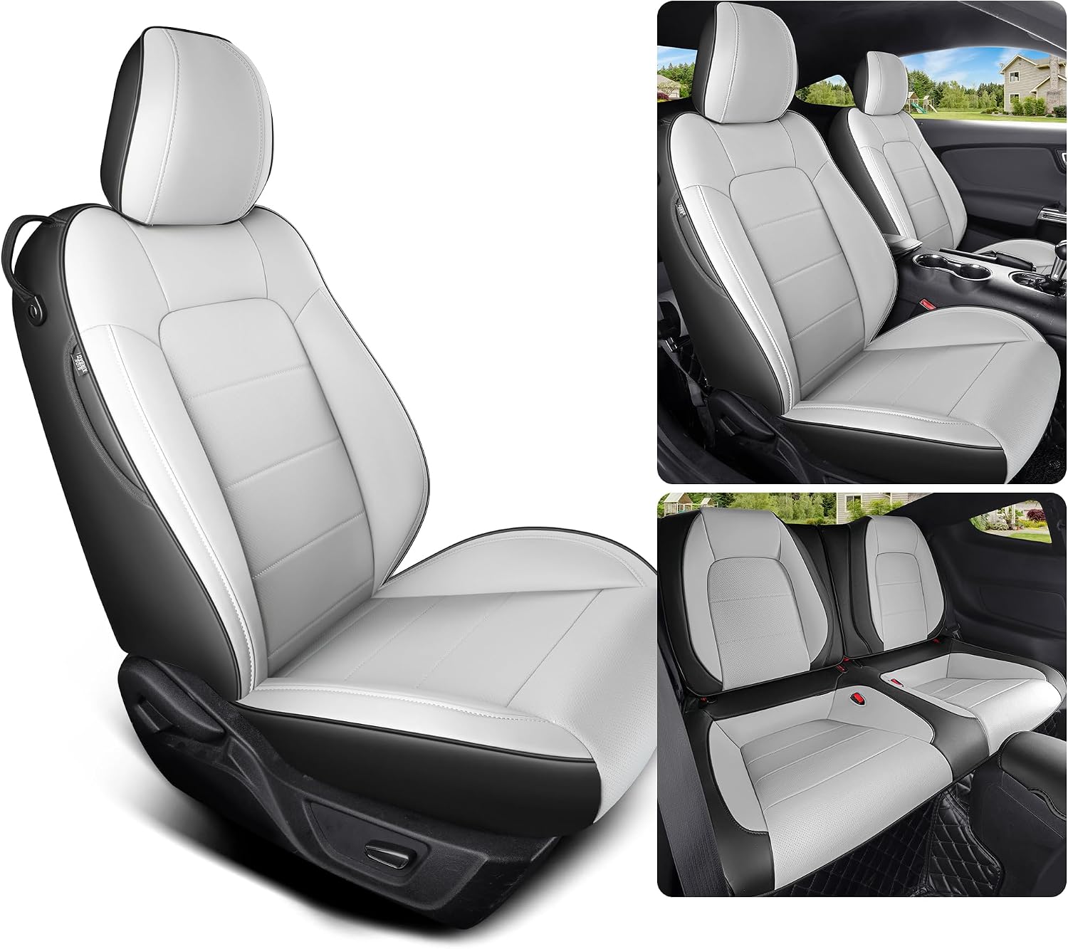 Customized Fit Ford Mustang Coupe Hardtop 2015-2026 Waterproof Leather Car Seat Cover 10PCS (M-Gray&Black)
