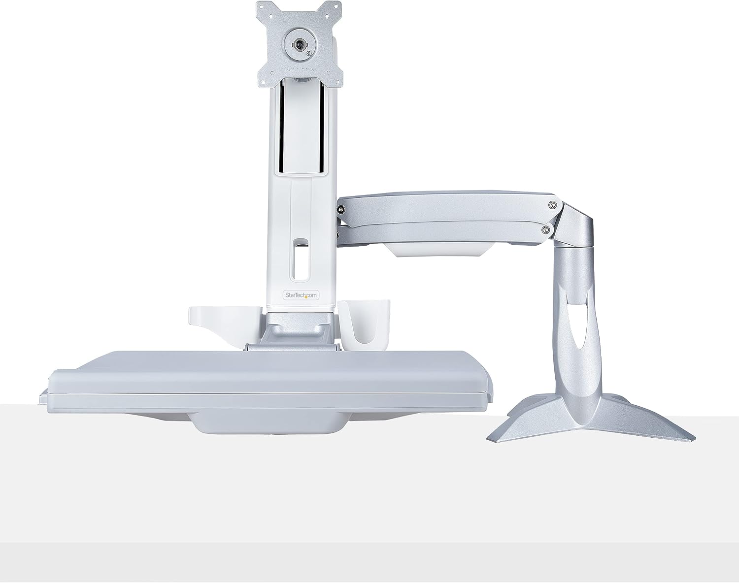 StarTech.com Sit-Stand Monitor Arm with Keyboard Tray - Adjustable Desk Mount Sit-Stand Workstation Arm for Single 27' VESA Display - Ergonomic Articulating Standing Desk Converter, TAA