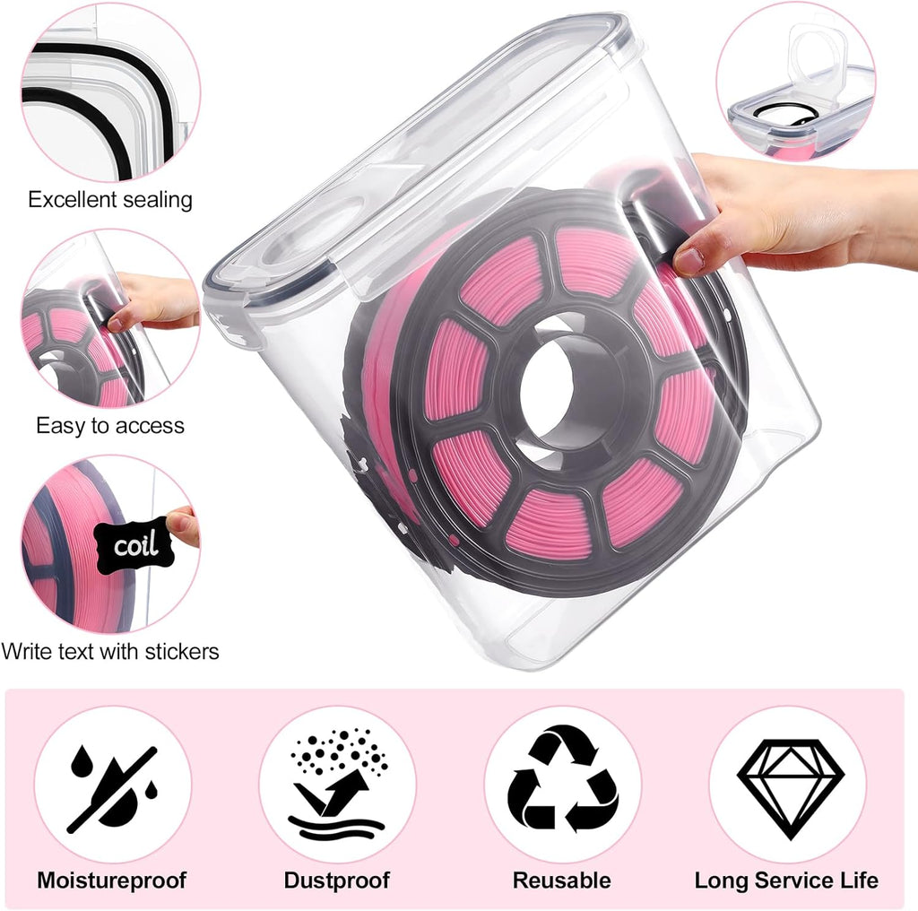 Blushtier 24 Pcs Large Filament Storage Box with Lids 3D Printer Dryer Clear Box Portable Storage with Label for 3D Printing Filaments Sealing and Protection 9.76 * 9.64 * 4.5inch