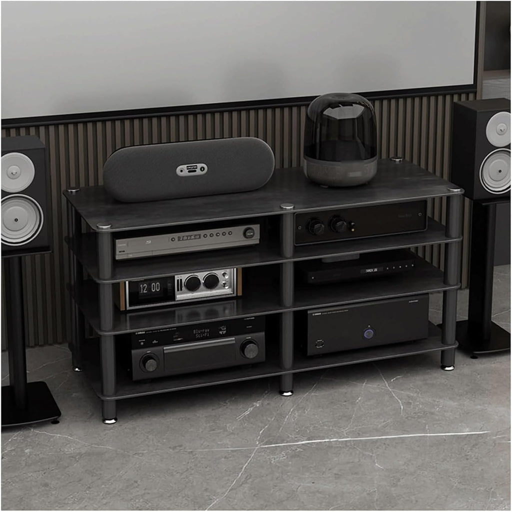 Audio Rack Stereo Rack Audio Equipment Rack Audio Open Rack Cabinet HiFi Rack Audio-Video Shelving with Stone Plate and Carbon Steel(Nero,4 Tier)