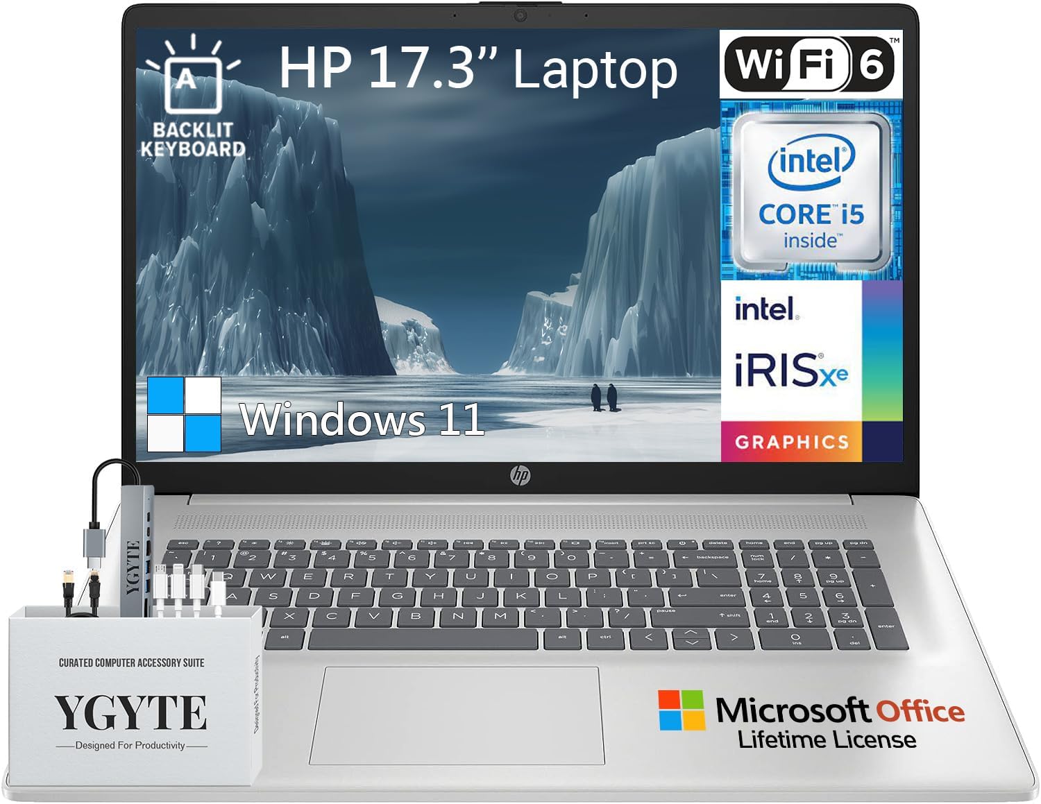 HP 17 Inch Laptop Computer, 17.3 Laptop PC FHD IPS Screen, Intel Core i5(10-core), Lifetime Microsoft Office Included, 32GB RAM 1TB SSD, Windows 11, 10-Key Backlit Keyboard, WiFi6