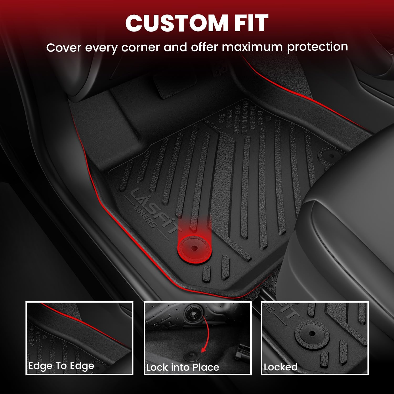 LASFIT Floor Mats for Hyundai Sonata 2020-2026 (Only Fit AWD & Gas, Not for FWD or Hybrid) / Kia K5 2021-2025 (Only Fit AWD, Not for FWD) Custom Fit TPE All Weather Floor Liners Car Mats Accessories