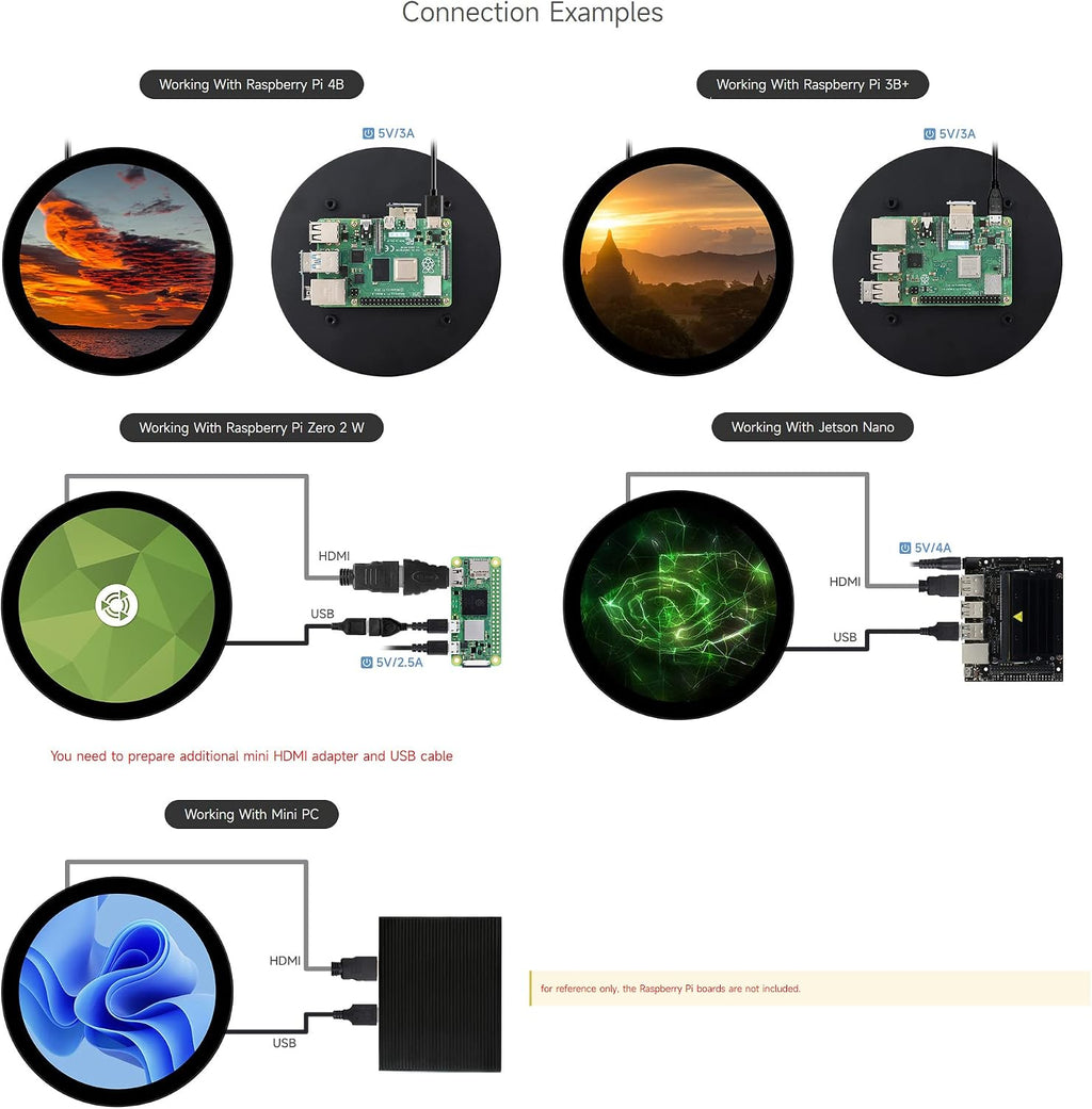 waveshare 5inch HDMI Round Touch Display, 1080 × 1080 Resolution, IPS, 10-Point Touch, Compatible with Raspberry Pi 5/4B/3B/Zero/Zero W/Zero 2W/Pico/Pico W/Pico WH