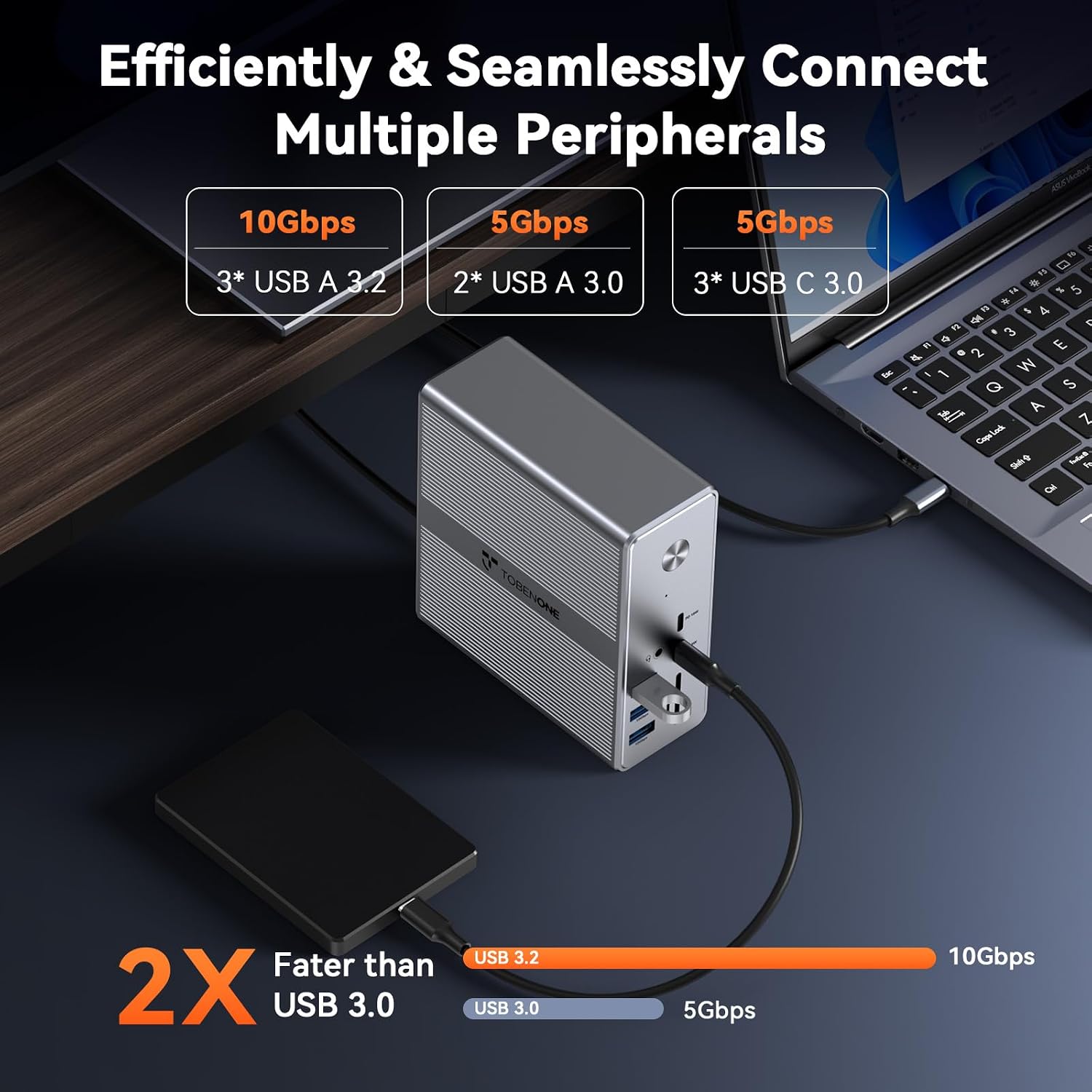 TobenONE DisplayLink Docking Station 4 Monitor with 4 HDMI, 18-in-1 Quad/Triple 4K@60Hz Display Dock with 120W Power Supply for Thunderbolt 5/4/3, USB4, USB-C Windows, MacBook(8 USB, Ethernet, etc)