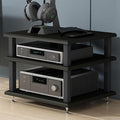 Portable AV Component Stand, Metal Audio Tower Rack, Media Storage Shelf, Stereo Player Cabinet, Carbon Steel Frame, Compact Entertainment Center for Desktop (Black, H25cm/9.8in)