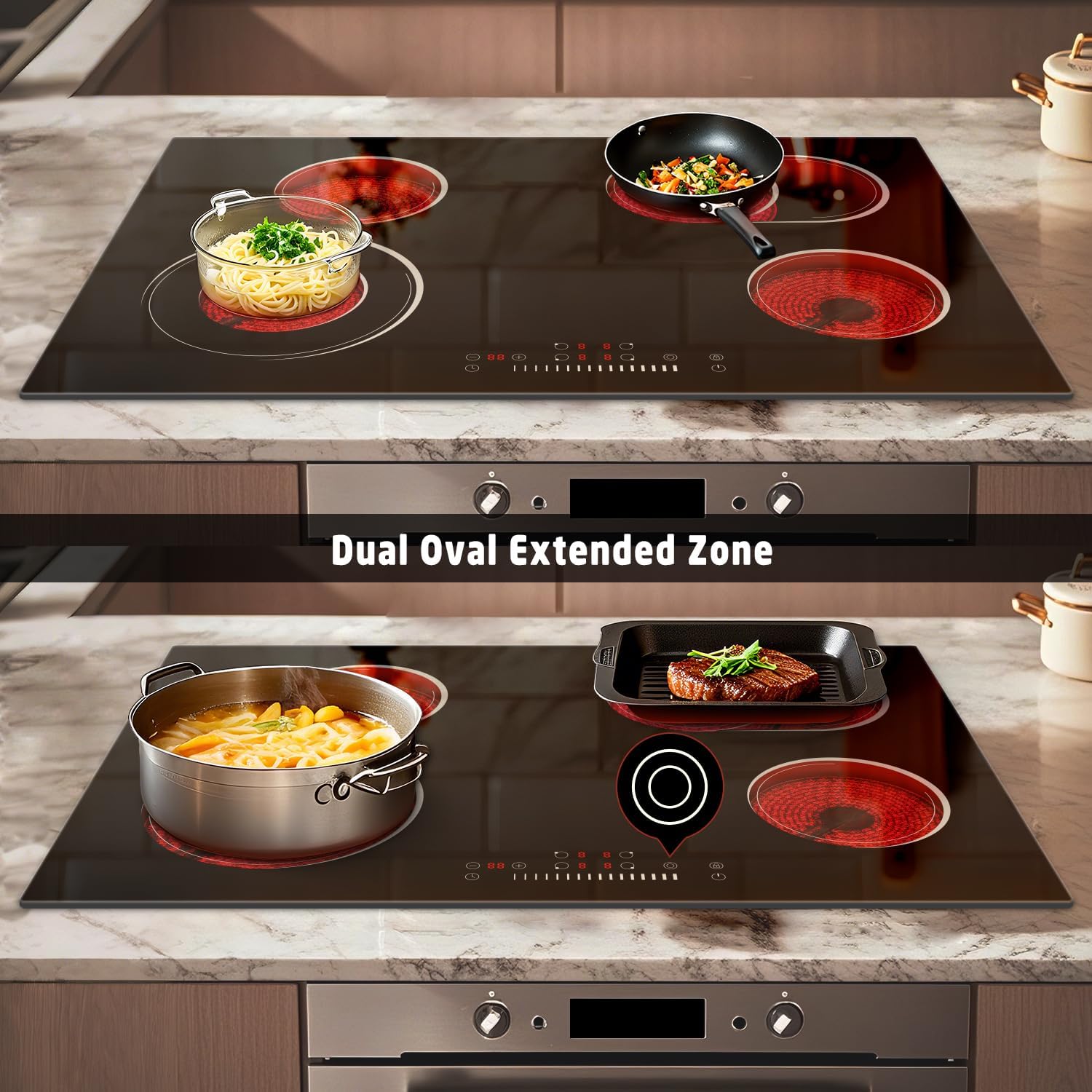 30 Inch Electric Cooktop 4 Burners with Slide Control, 6600W Built-in Radiant Electric Cooktop, 9 Power Levels, Hot Warning, 220V Hard Wire(No Plug)