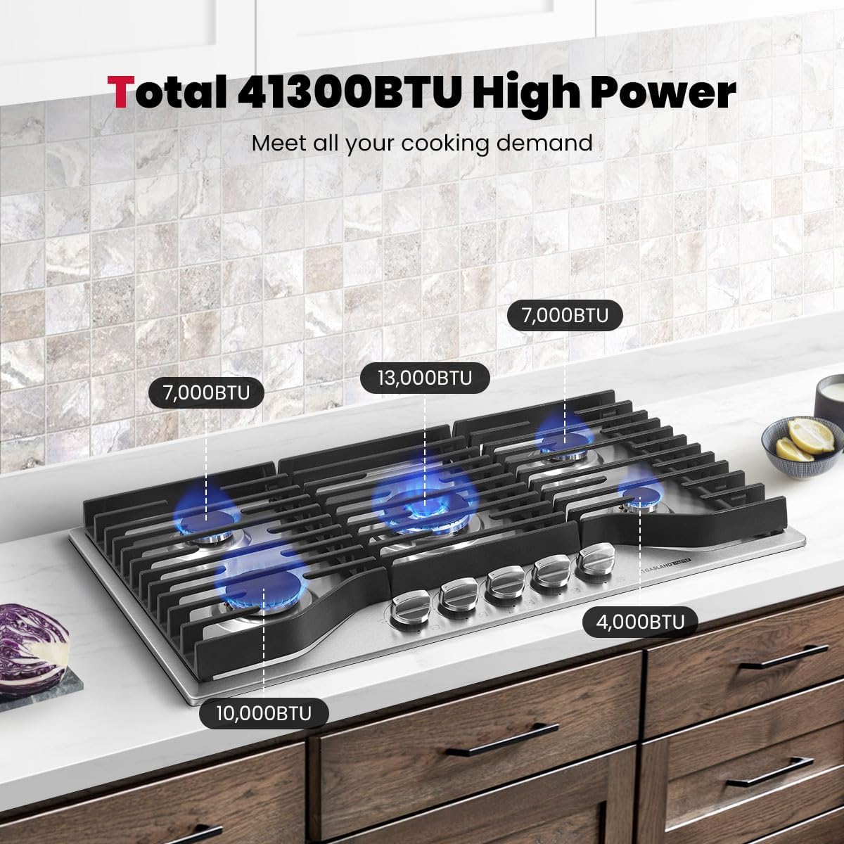 GASLAND Master 36 Inch Heavy Duty Gas Cooktop with Griddle PRO GH3905SS1FC with 5 Burners,CSA certified, 120V Plug-in, NG/LPG Convertible