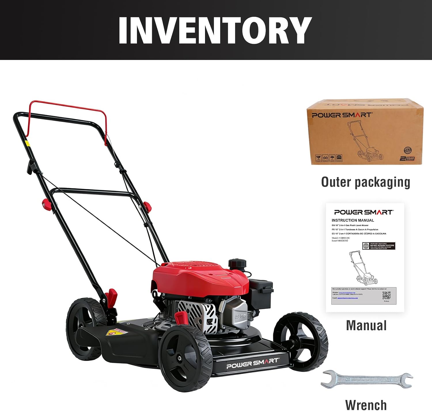 PowerSmart EasyCut 18-Inch Gas Lawn Mower, 144cc OHV Engine, Durable Steel Deck, Walk-Behind Push Mower with Side Discharge, 5-Position Height Adjustment, Lightweight Design for Small Yard