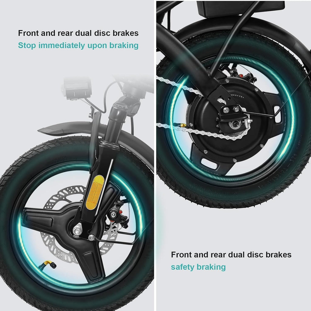 Electric Bike for Adults and Teens, 560-740W Motor, 20-25MPH Compact Commuter Folding Ebike, 32 Miles Range, 48V 10Ah Battery, 3-Level Pedal Assist, 14' Foldable Electric Bicycle, UL 2849 Certified