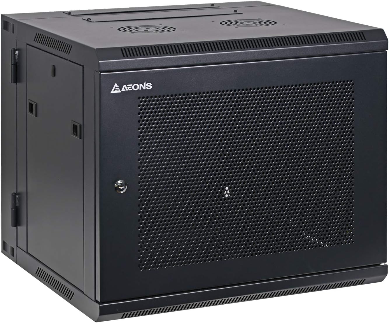 AEONS 9U Professional Wall Mount IT Cabinet Enclosure Double Section Hinged Swing Out 19-Inch Server Network Rack with Vented Door 22-Inches Deep Black (Fully Assembled)