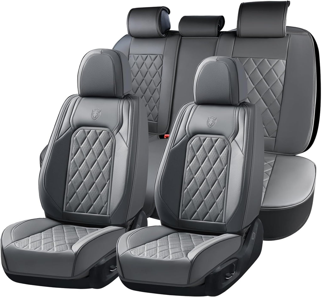 Coverado Car Seat Covers Full Set, Luxury Faux Leather Seat Covers for Cars, Waterproof Car Seat Protector, Gray Car Seat Cover, Universal Automotive Seat Covers Fit for Most Sedan SUV Trucks