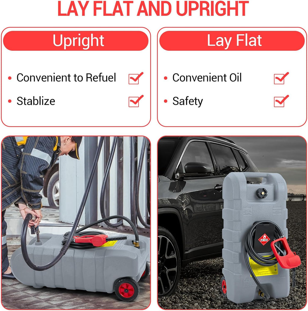 15 Gallon Portable Gas Tank with Caster,LE Fluid Transfer Siphon Pump,Fuel Caddy With 10Ft Hose. Delivery Hose Diesel Fuel Gas Can for Cars, Lawn Mowers, Boats Red/Gray/Yellow, Portable Diesel Can