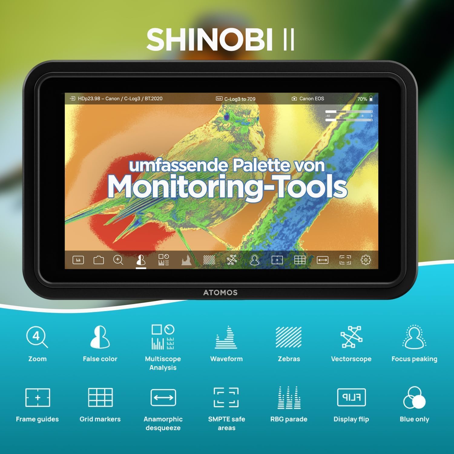 Atomos Shinobi II HDMI 4K Monitor with HDR Touchscreen, All Day Battery Life, and Lightweight Design (Black)