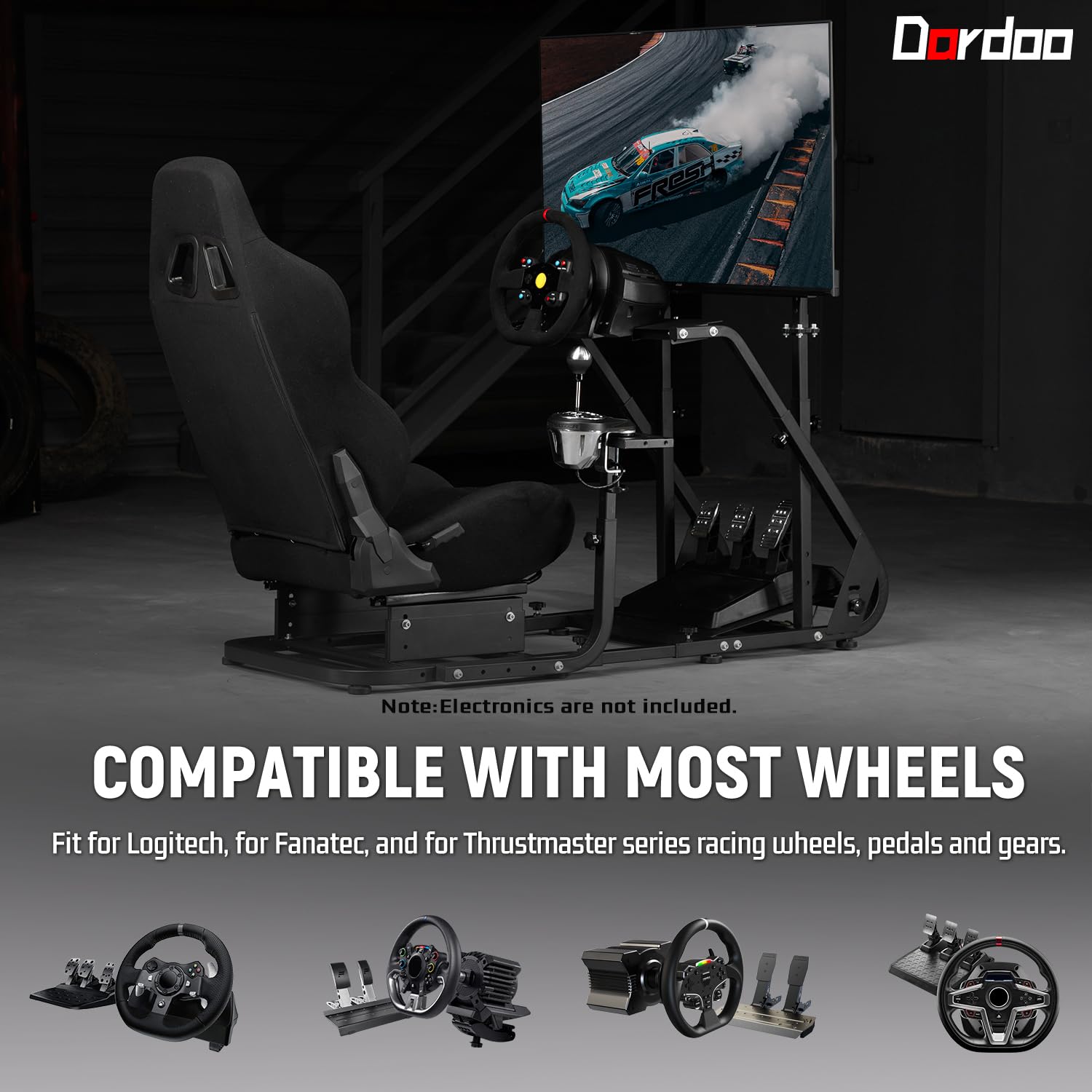 Dardoo G923 Racing Simulator Cockpit with Monitor Mount and Black Seat Adjustable Fit for Logitech G29 G920, for Thrustmaster T300, Without Shifter, Wheel, Pedals and Display