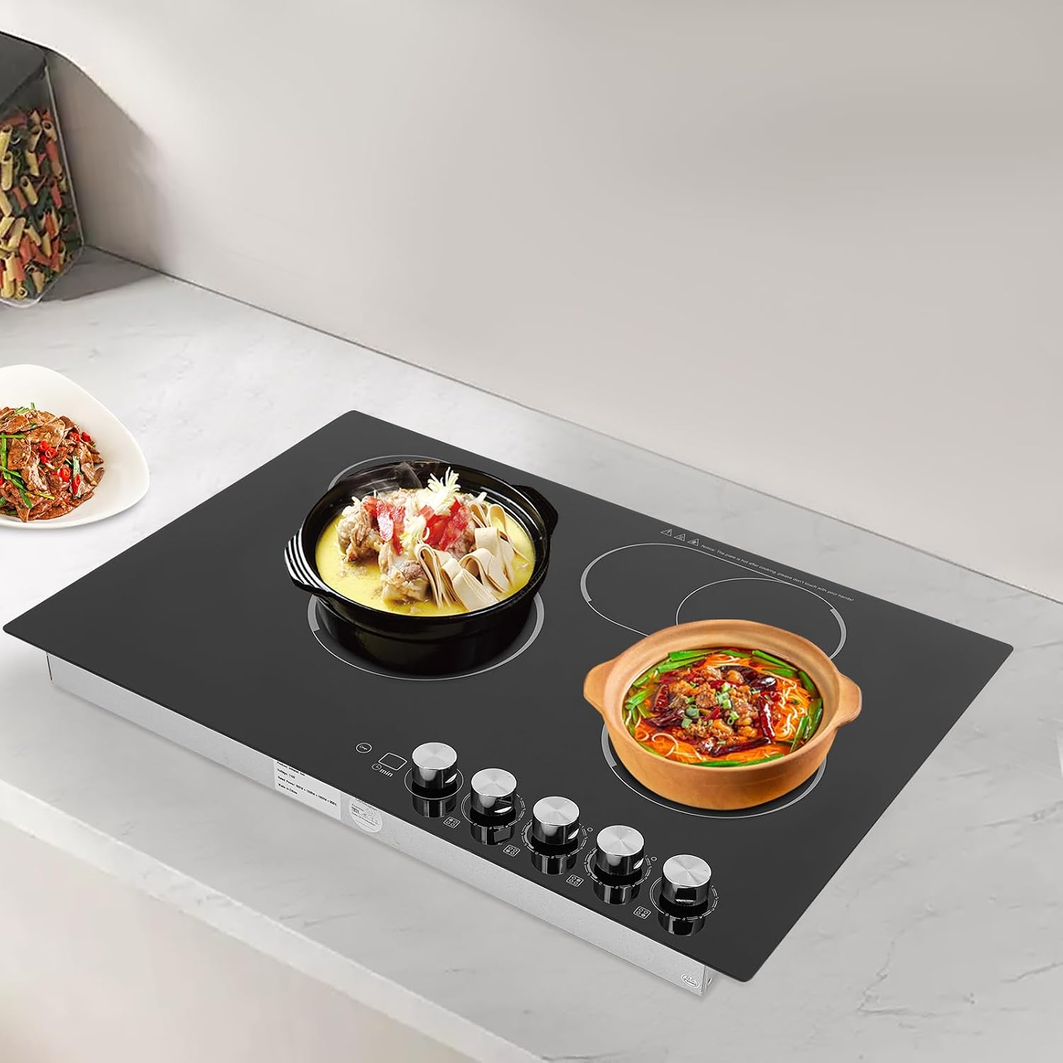 30 Inch Electric Cooktop Built-in Electric Cooktop 4 Burner Stove Top 3700W Electric Ceramic Cooktop with 90Min Timer Ceramic Cook Top 110V Electric Stove 4 Burners with Knob Control, 5 Power Levels