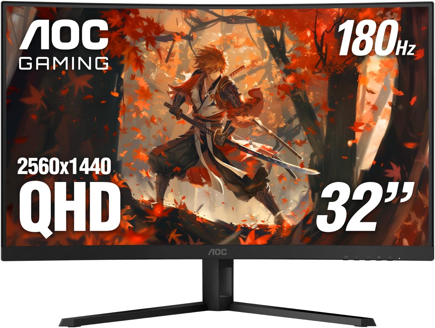 AOC CQ32G4VE 32' Curved Ultra-Wide Gaming Monitor QHD 2560x1440, 1500R, 180Hz, 0.5ms MPRT, 2X Display Port, HDMI, HDR, Gaming Console Compatible, 3-Year Zero Dead Pixel Guarantee