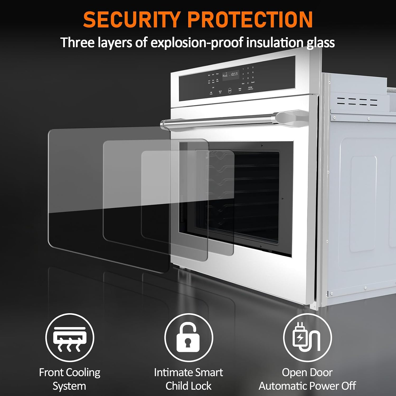 30' Stainless Steel Toaster Oven & 30 Inch Air Fryer Oven Combo: 4.8 Cu.ft Large Capacity with 3D Heating, Digital Touch Panel, and Multi-Function Modes for Countertop or Built-in Installation