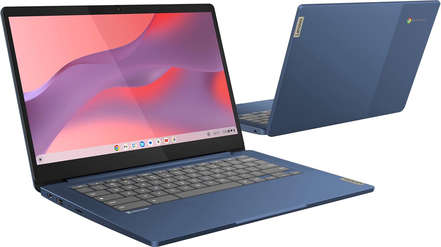 Lenovo Chromebook 14 Touchscreen Laptop (14' FHD Touch Display, 8-Core MediaTek Kompanio 520, 4GB RAM, 128GB Storage (64GB eMMC+64GB SD)), Webcam, 13-Hrs Long-Battery Life, Chrome OS, Abyss Blue