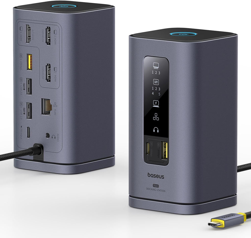 Baseus Spacemate Docking Station, 11-in-1 USB-C DisplayLink Docking Station for macOS Laptop, Triple Display with 4K HDMI, 10Gbps USB-C & USB-A, Ethernet, Audio, 100W PD Charging (Driver Required)