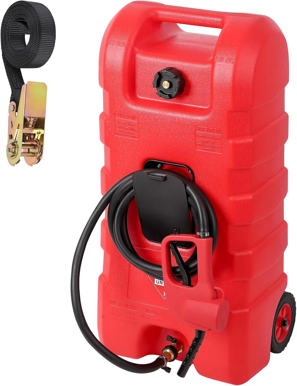 GAOMON Fuel Caddy, 15 Gallon Portable Gas Fuel Tank Container with LE Fluid Transfer Siphon Pump and 10ft. Delivery Hose, Diesel Storage Can On-Wheels for Cars, Lawn Mowers, ATVs, Boats