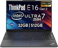 Lenovo ThinkPad E16 Gen 3, 16' FHD+, Intel Ultra 7 255H, 32GB DDR5 RAM, 512GB NVMe, Fingerprint, Backlit Keyboard, WiFi 6E, RJ-45, FHD Webcam, Windows 11 Pro, AI Business Laptop - Black