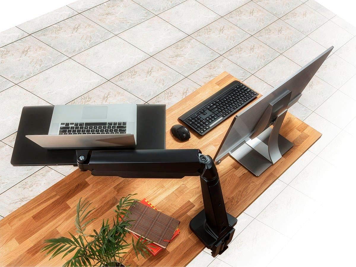 Monoprice Ergonomic Sit-Stand Adjustable Workstation Desk Mount, Gas Spring with Full Range Motion for Laptops and Keyboard - Workstream Collection