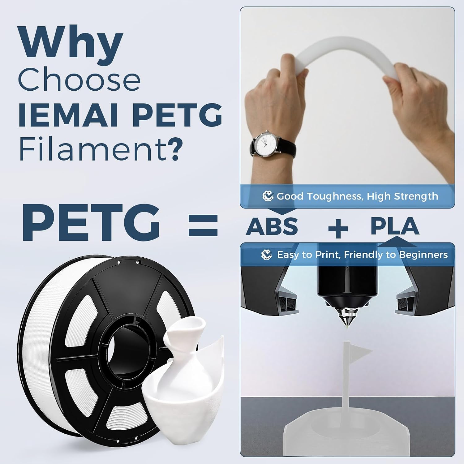 IEMAI White PETG Filament 1.75mm Bundle 10KG, 1KG Spool 10 Rolls 3D Printer Filament 30-300mm/s Printing Compatible with Bambu Lab, AMS, AMS Lite, Dimensional Accuracy +/- 0.02mm