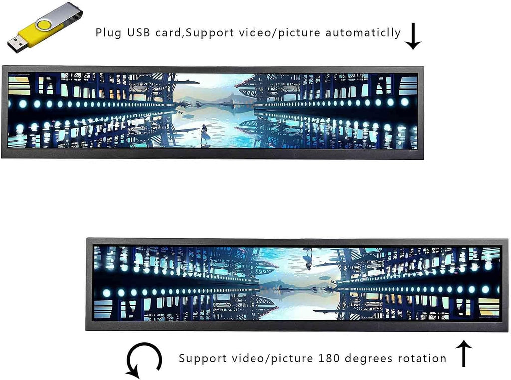 VSDISPLAY 24 Inch 1920x360 IPS Stretched Wide Bar Display for Gaming Marquee Monitor Cabinet,Supermarket Shelf Advertising Monitor with USB Video Interface
