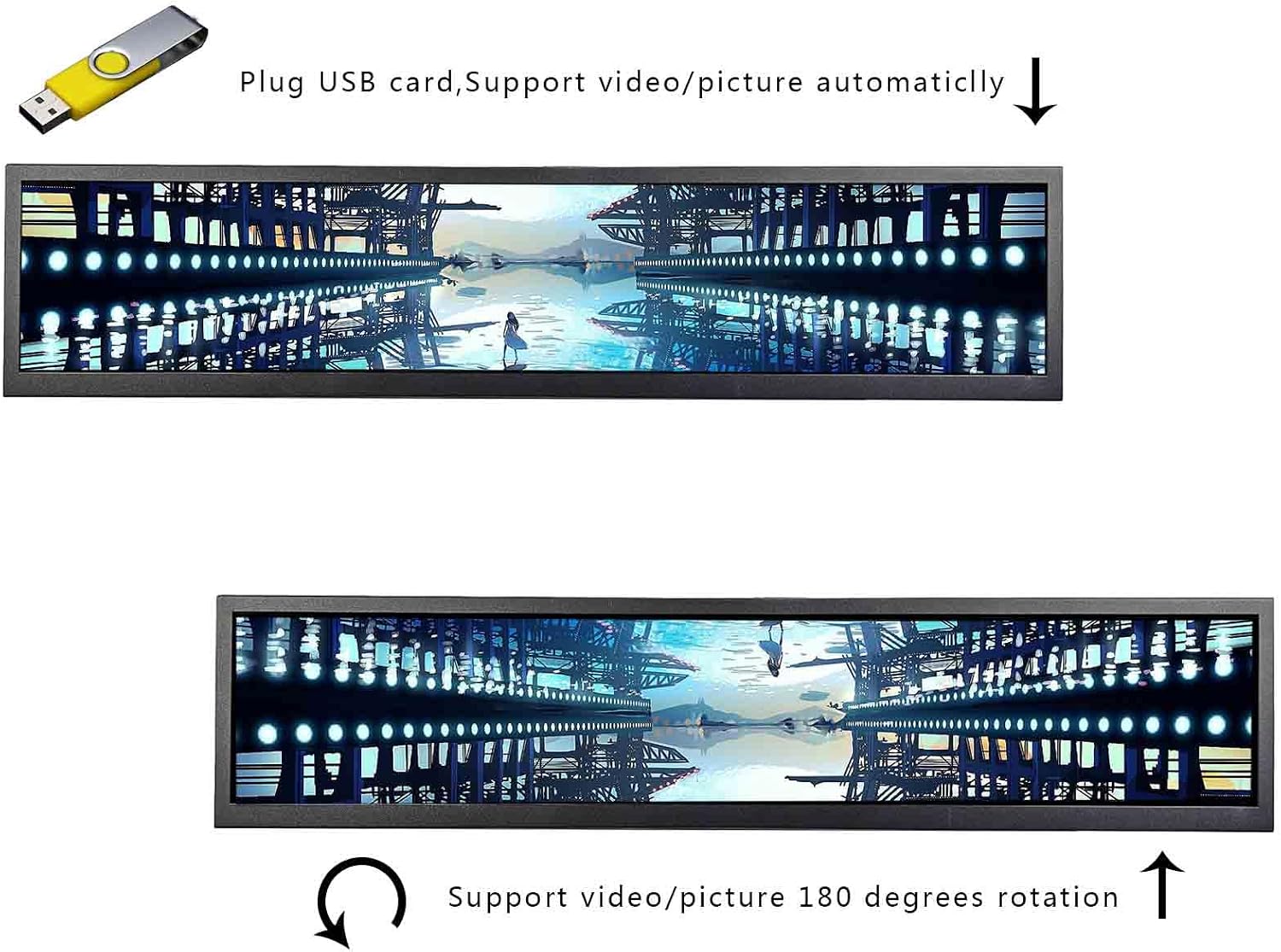 VSDISPLAY 24 Inch 1920x360 IPS Stretched Wide Bar Display for Gaming Marquee Monitor Cabinet,Supermarket Shelf Advertising Monitor with USB Video Interface