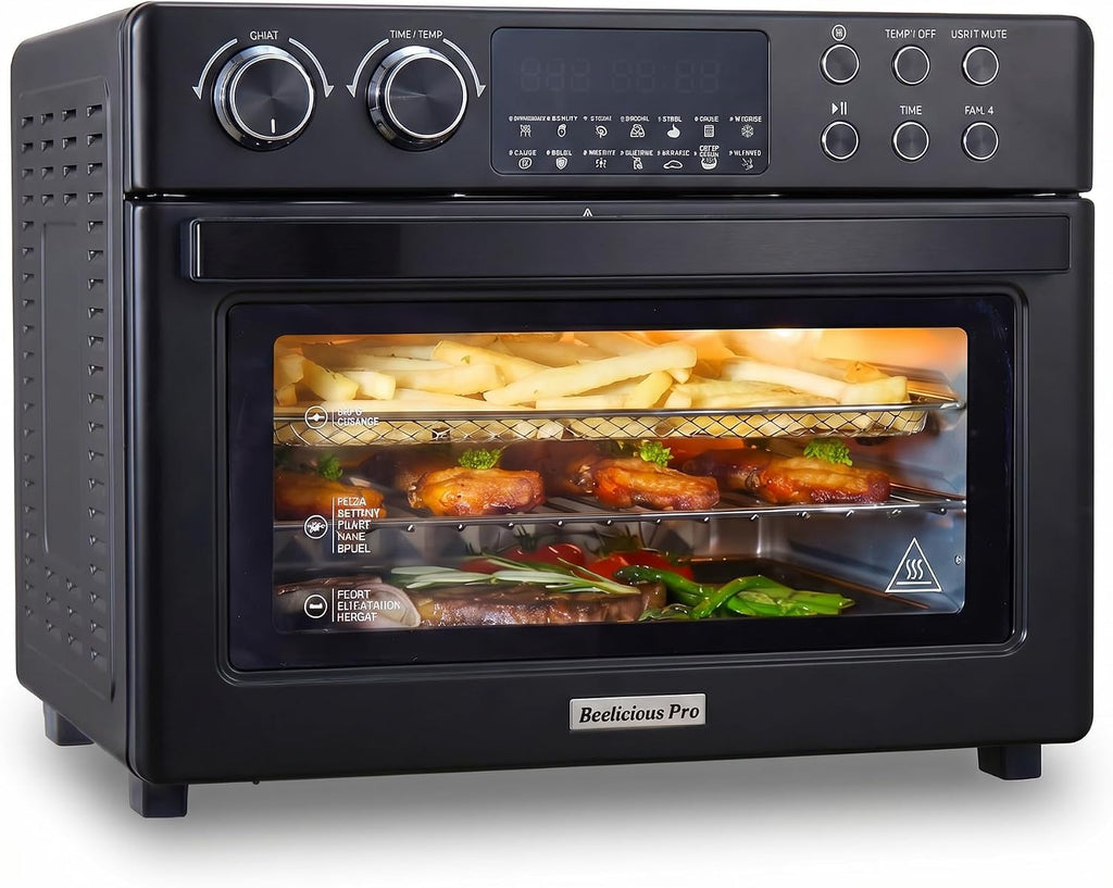 28QT Air Fryer Toaster Oven Combo, Large 12-in-1 Convection Countertop Oven with Next-Gen HeatWave Convection, 3-Layer Cooking, Rotisserie for Chicken, Fits 11' Pizza, Full Accessories, Glitter Black