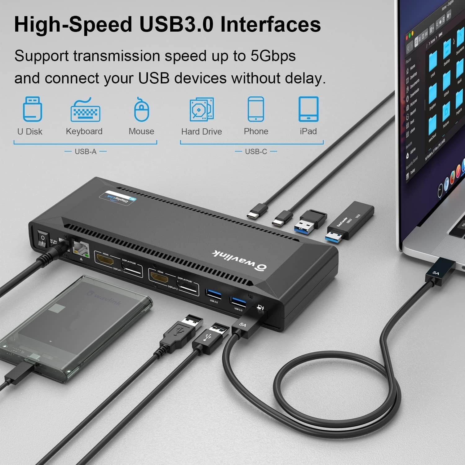 WAVLINK 4K Universal USB C Docking Station Dual Monitors, Displaylink Dock, 100W PD Charging for MacBook Neo/Air/Pro, Thunderbolt 4/3, USB-C Windows Mac, 2 DisplayPort & 2 HDMI, Ethernet, Audio
