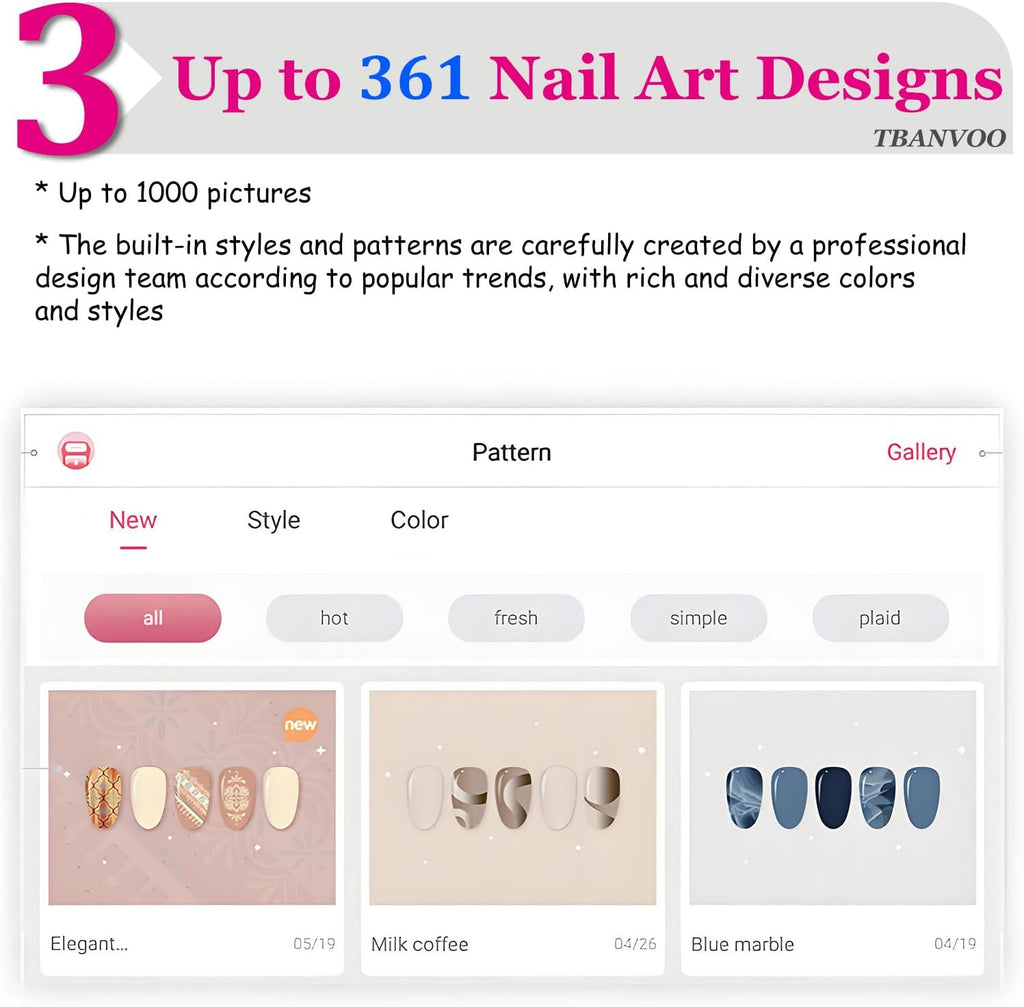 Nail Printer Nail Art Machine, Portable 3D Nail Painting Machine, DIY Nail Printer Control for Commercial Usage Nail Salon for Cute Girls Women
