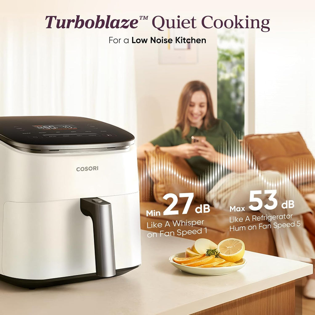 Cosori 9-in-1 TurboBlaze Air Fryer 6 Qt, Smart Control, 90°–450°F, Shake Reminders, Precise Heating for Even Results, Air Fry, Roast, Bake, Broil, Dry, Frozen, Proof, Reheat, Keep Warm, 120V, Cream
