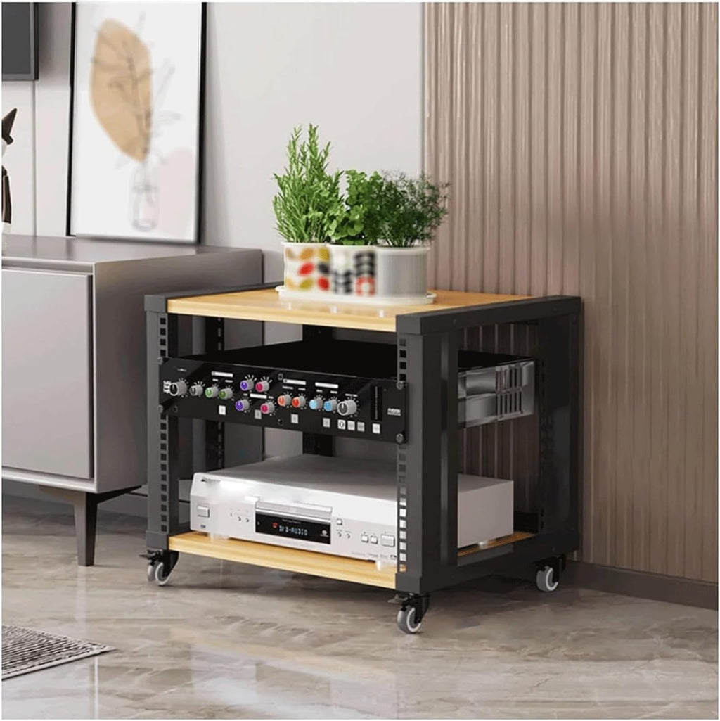 Audio Rack Stereo Rack Wooden Audio Equipment Rack Audio with Wheels Rack Cabinet HiFi Rack with Adjustable Shelves Stereo Shelf(Wood,2 Tier)