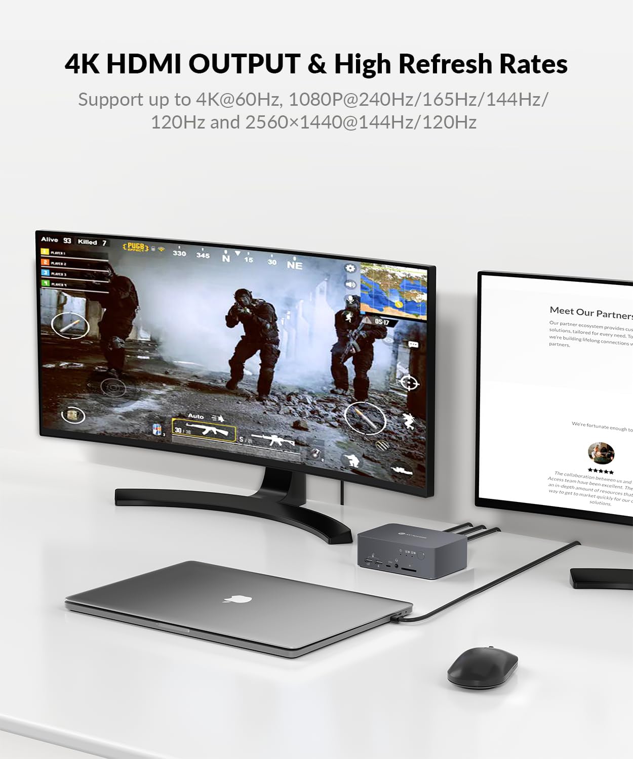 AV Access Docking Station Dual Monitor, KVM Switch 2 Monitors 2 Computers (Laptop & Desktop), USB-C Charge & Ethernet for Laptop, EDID, 4K@60Hz Dual HDMI Output, 120W Power Adapter, 5xUSB, Audio, SD