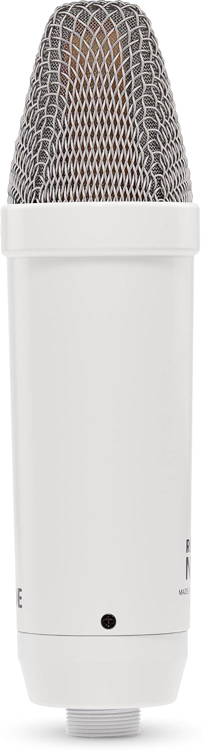 Rode NT1 Signature White Condenser Microphone Streaming Bundle with Focusrite Scarlett Solo 4G Interface, Rode PSA1+ White Desktop Boom Arm, and Cans50 Headphones — 4 dBA Self-Noise, Air Mode