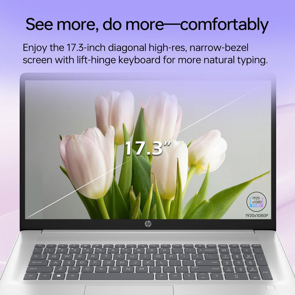 HP Essential Laptop, 17.3' FHD Display, Intel Core i5-1334U, 32GB RAM, 1TB PCIe M.2 SSD, Wi-Fi 6, Webcam, Backlit Keyboard, Windows 11 Home, Silver