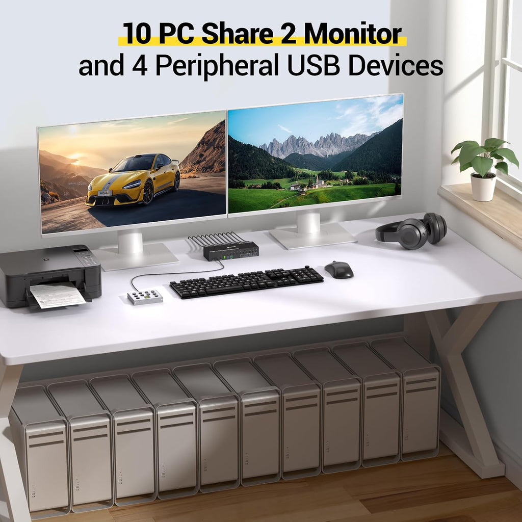 8 Port HDMI Displayport KVM Switch 2 Monitors 8 Computers 4K@60Hz EDID Simulation,8 PC Dual Monitor KVM Switch with 4 USB 3.0 Ports,Audio,RS232,with Wired Remote,12V Power Adapter and 8 USB Cable