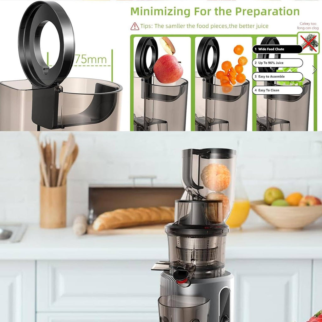 Cold Press Juice Extractor, Slow Masticating Juice Extractor, Cold Press Slow Blend Juice Extractor, Wide Juice Tank For Vegetable And Fruit Juice, High Juice Yield, Easy To Clean (Gray)
