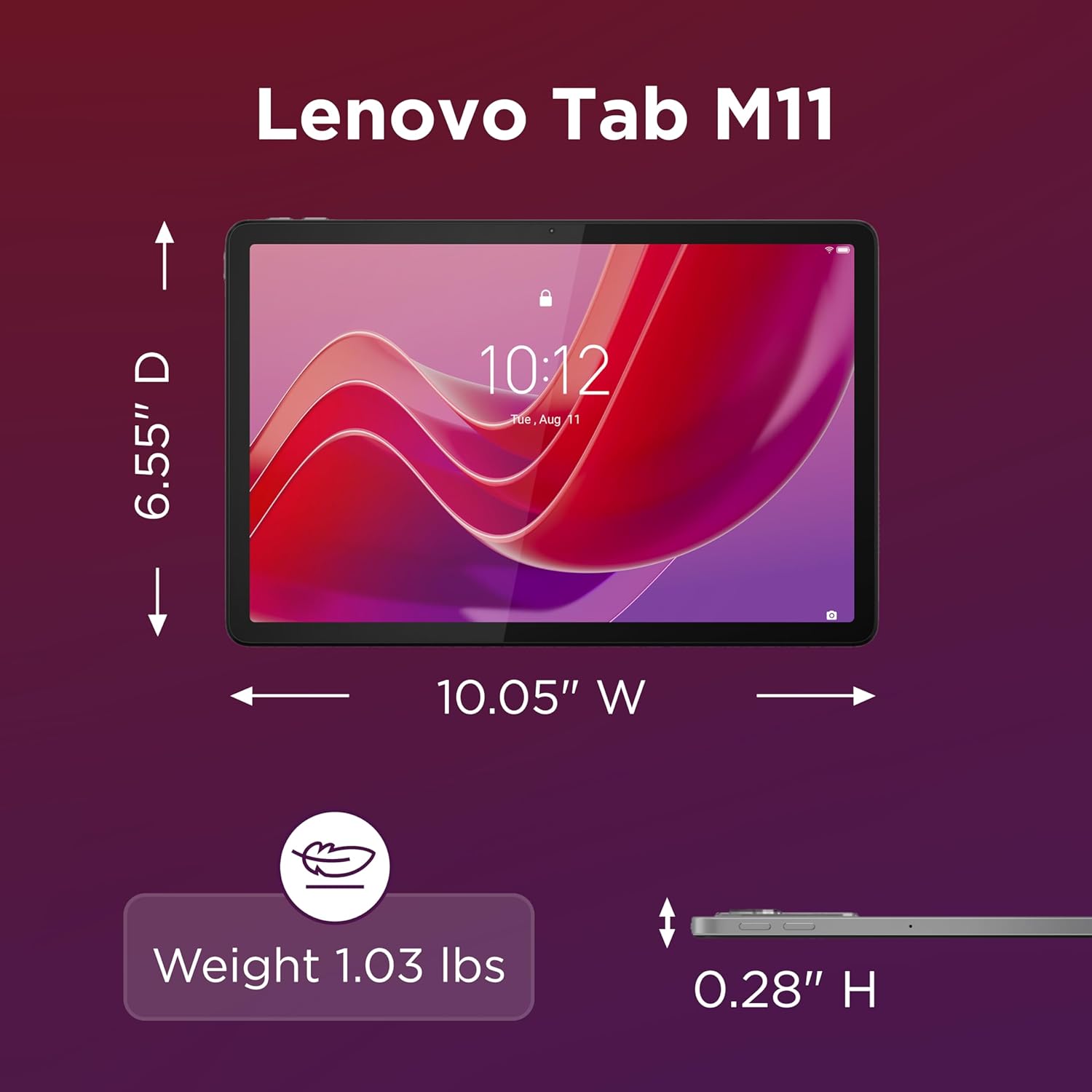 Lenovo Tab M11, 11' Display, MediaTek Helio G88 Octa-Core, 4GB RAM, 128GB SSD, 1920x1200 px, Ambient Light-Sensor, 10 Hour Battery, Comes w/Folio Case, Luna Grey