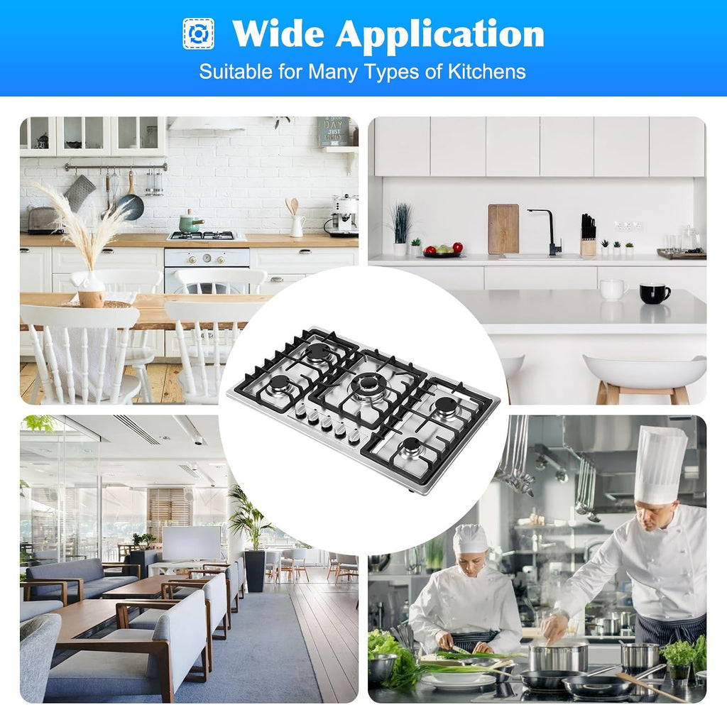 Gas Cooktop, 5 Burner Propane Stove Top, Electronic Pulse Ignition Portable Gas Stove with Push-button Rotary Switch, Built-In Stainless Steel GasCooktop for Homes or Restaurants.